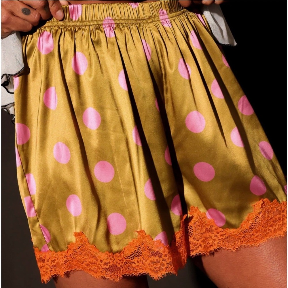 Burnt Toast Women L/XL Pretty Mess Lace Shorties SOLD OUT Gold Pink Dot NWT